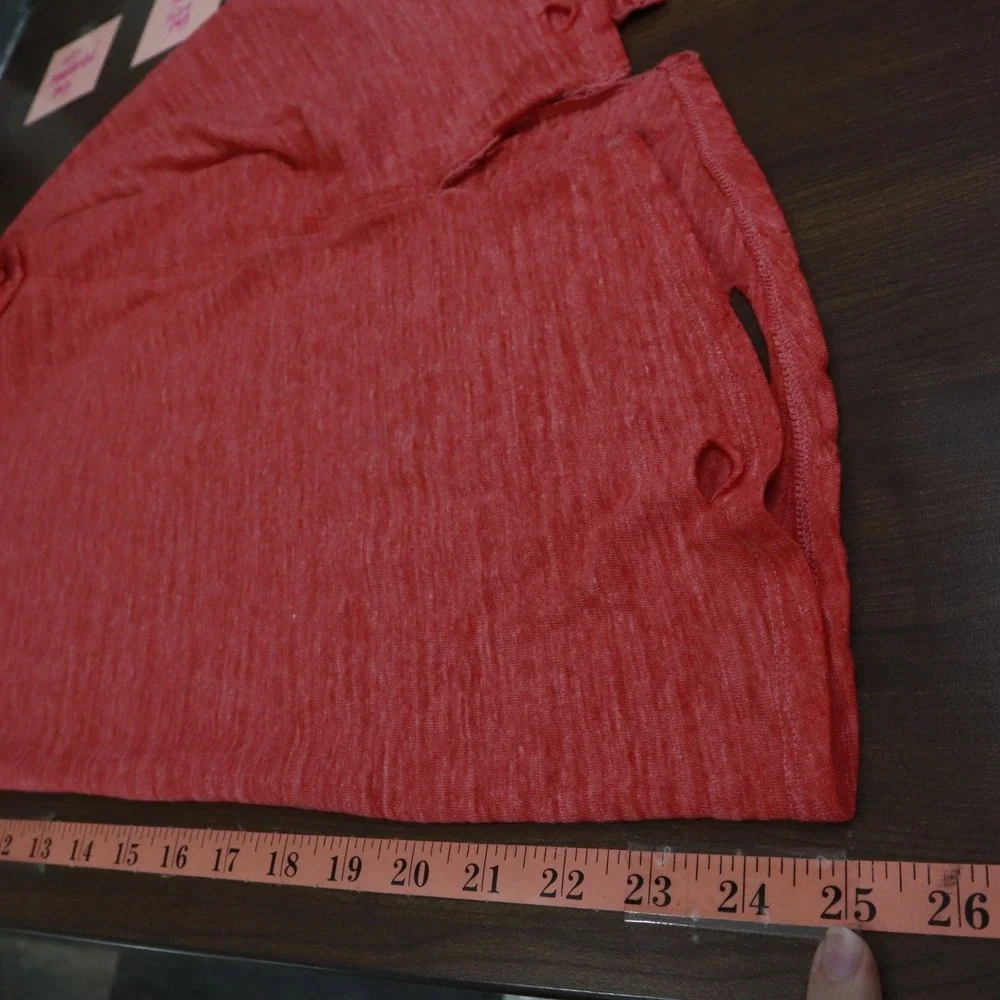 We The Free Distressed‎ Tee Women S Red Boho Coastal Oversized Casual Slouchy